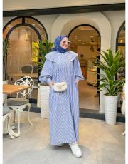 mavi beyaz 6190 bebe yaka çizgili elbise  2