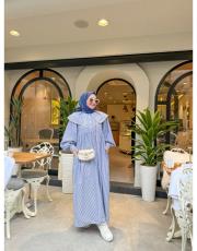 mavi beyaz 6190 bebe yaka çizgili elbise  3