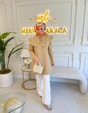 bej 7183 vespa taş ve inci yakalı gömlek