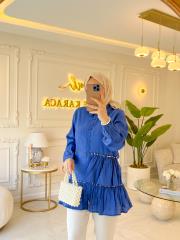 gece mavisi 4261 yaka detaylı taşlı gömlek