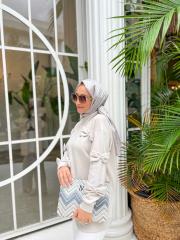 bej 4285 modal kurdele detaylı tunik