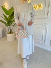 bej 4298 modal taş detaylı tunik