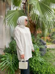 bej 4296 inci çiçekli modal tunik