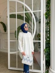 ekru 4299 taşlı kurdele modal tunik