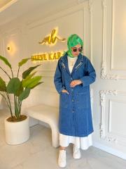 koyu mavi 7209 kuşaklı yaka detaylı trenç 2