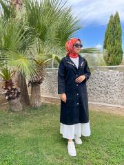 siyah 7209 kuşaklı yaka detaylı trenç 2