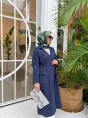 lacivert 6822 gabardin kuşaklı trençkot