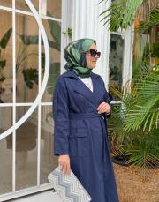 lacivert 6822 gabardin kuşaklı trençkot 2