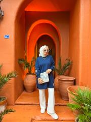 lacivert nakış kol mk sweatshırt