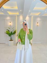 yağ yeşili 80055 etek üstü yumoş hırka