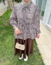 kahve leopar bağcıklı kimono 3