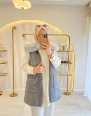 gri 7951 angora kürklü yelek 2
