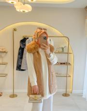 sütlü kahve 7951 angora kürklü yelek