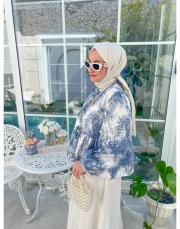 mavi beyaz 727 desenli etek takım