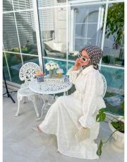 beyaz 716 inci düğmeli etekli takım