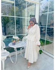 beyaz 716 inci düğmeli etekli takım 3