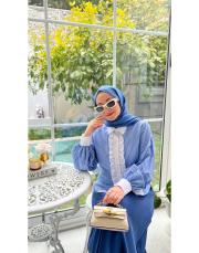 mavi 2990 çizgili fırfırlı gömlek