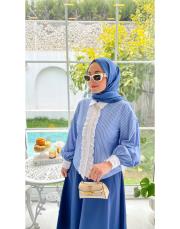 mavi 2990 çizgili fırfırlı gömlek 2