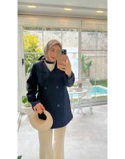 lacivert 2816 yandan bağlamalı blazer ceket