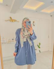 tatlı mavi tensel viskon gömlek