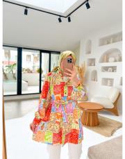 çok renkli lora desenli gömlek 2