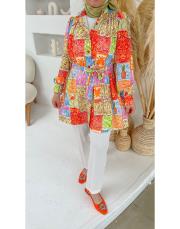 çok renkli lora desenli gömlek 3