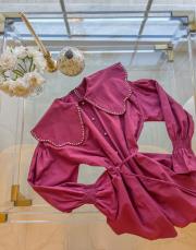 bordo inci detaylı bebe yaka gömlek