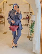 lacivert nervür detaylı takım