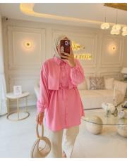 pembe cepkenli biye kemerli tunik