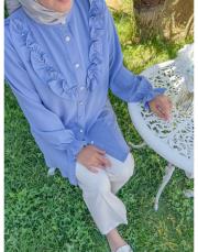 bebe mavi taşlı düğmeli fırfırlı linda tunik 2