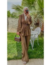 kahve ışıltılı keten takım