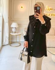 siyah 7507 bebe yaka işlemeli kalpli taş düğmeli tunik