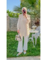 taş 7507 bebe yaka işlemeli kalpli taş düğmeli tunik