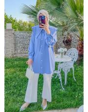 bebe mavi 7507 bebe yaka işlemeli kalpli taş düğmeli tunik