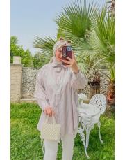 vizon güpür detaylı bağcıklı gömlek