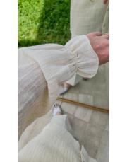 bej 7692 simli çizgili keten gömlek kolu lastikli 2