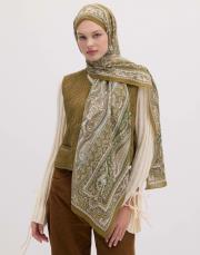  etnıc floral desen şal zeytin yeşili