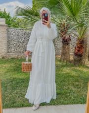 beyaz 7853 güpür detay elbise