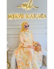 soft turuncu bıcır çiçek elbise