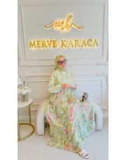 yeşil bıcır çiçek elbise