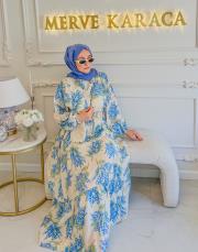mavi salkım desen elbise