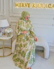 yeşil salkım desen elbise