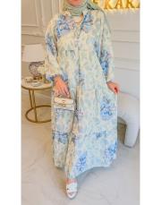 mavi rose desen elbise 3