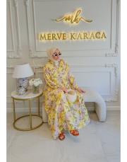 sarı nil desenli elbise