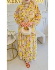 sarı nil desenli elbise 2
