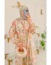 naturel bej devetabanı desenli elbise 2