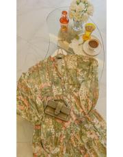 yeşil rüya çiçek desenli elbise