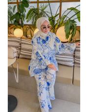 mavi 2388 mavi desenli büzgülü takım