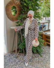 siyah krem 3595 kimono takım 3