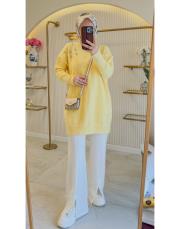 beyaz yırtmaç detaylı modal pantolon